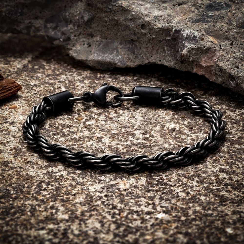 Vintage Black Stainless Steel Thick Rope Bracelet